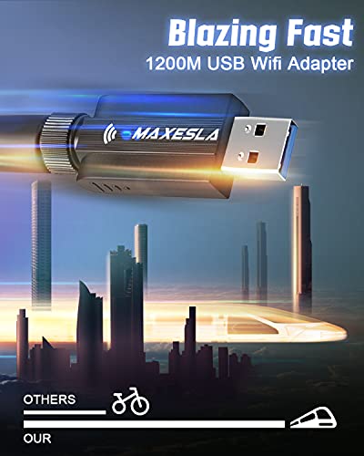 Maxesla WiFi Adaptador AC 1200Mbps USB WiFi Receptor Dual Band 2.4G/5GHz, WiFi Antena para PC Desktop Laptop Tablet, Soporta Windows XP/Vista/7/8/10, Mac OS X (WiFi USB 5dBi)