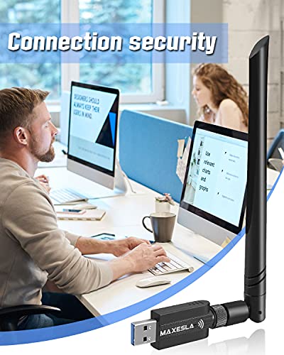 Maxesla WiFi Adaptador AC 1200Mbps USB WiFi Receptor Dual Band 2.4G/5GHz, WiFi Antena para PC Desktop Laptop Tablet, Soporta Windows XP/Vista/7/8/10, Mac OS X (WiFi USB 5dBi)
