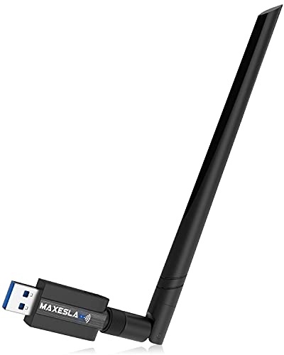 Maxesla WiFi Adaptador AC 1200Mbps USB WiFi Receptor Dual Band 2.4G/5GHz, WiFi Antena para PC Desktop Laptop Tablet, Soporta Windows XP/Vista/7/8/10, Mac OS X (WiFi USB 5dBi)