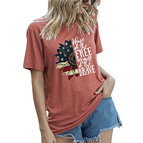 Mayntop Camiseta de manga corta para mujer con diseño de bandera de Estados Unidos, 4 de julio, B-Rust Red, 36