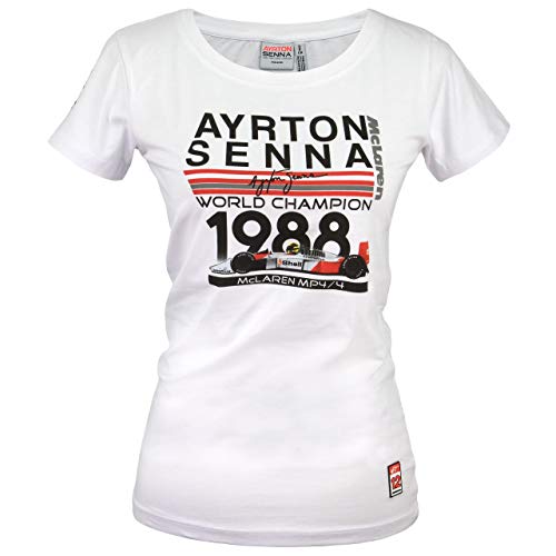 MBA-SPORT Ayrton Senna Camiseta de Mujer Mundo Champion 1988 Mclaren Blanco - Blanco, L