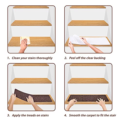 MBIGM 20cm X 76cm (Paquete de 15) Alfombras Antideslizantes Peldaños de Escalera Alfombrilla Antideslizante Interior para niños Mayores y Mascotas con Adhesivo Reutilizable, Marrón