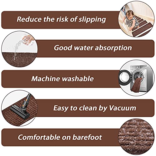 MBIGM 20cm X 76cm (Paquete de 15) Alfombras Antideslizantes Peldaños de Escalera Alfombrilla Antideslizante Interior para niños Mayores y Mascotas con Adhesivo Reutilizable, Marrón