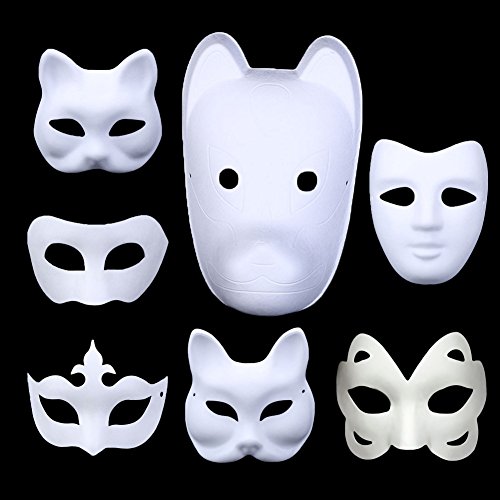 Meimask 10pcs bricolaje papel blanco máscara de pulpa en blanco máscara pintada a mano personalidad creativa máscara de diseño libre (mitad de la cara de zorro)