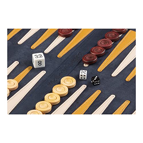 Melia Games Backgammon para enrollar – Backgammon de viaje de piel de nobuck auténtica con piedras de madera hechas a mano (Canaria)