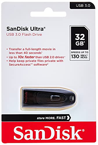 Memoria flash USB 3.0 SanDisk Ultra de 32 GB, velocidad de lectura de hasta 130 MB/s