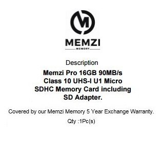 MEMZI Pro 16 GB 90 MB/s Clase 10 Tarjeta de Memoria Micro SDHC con Adaptador SD para Nintendo Wii, Switch, Switch Lite or 2DS, 2DS XL, 3DS, 3DS XL, DSi XL, DSi Consolas