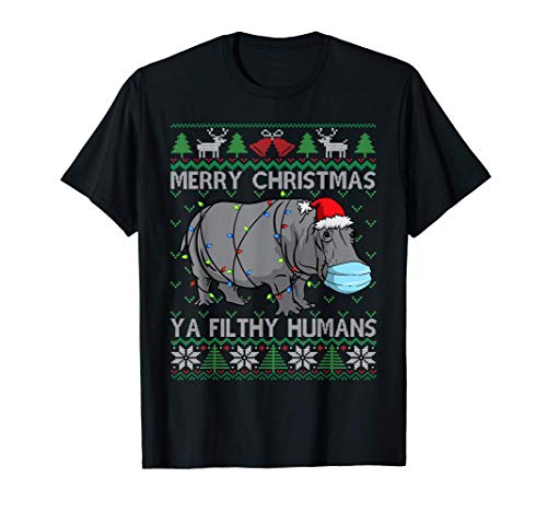 Merry Christmas Hippo Ugly Christmas Hippopotamus Camiseta