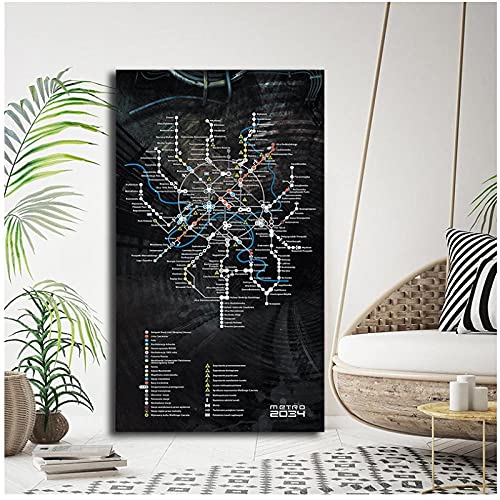 Metro 2033 Mapa de Praga Last Light Game Obras de arte Carteles Impresos en lienzo Pintura Imagen de arte de pared para sala de estar Decoración para el hogar,50x70cm Sin marco