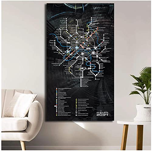 Metro 2033 Mapa de Praga Last Light Game Obras de arte Carteles Impresos en lienzo Pintura Imagen de arte de pared para sala de estar Decoración para el hogar,50x70cm Sin marco