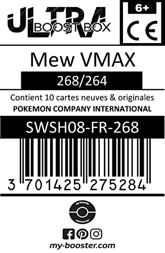 Mew VMAX (Mew VMAX) 268/264 Golpe Fusion Arcoíris Secreta - Myboost X Epée et Bouclier 8 - Poing de Fusion - Box de 10 Cartas Pokémon Francés