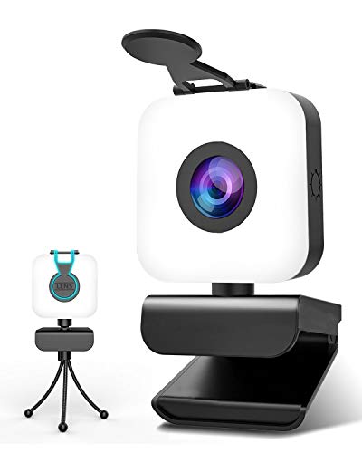 MHDYT Webcam PC con Microfono y Aro de Luz, Camara Web 1080p con Tapa y Tripode para Ordenador/Portatil/Mac, Web CAM para Youtube, Skype, Zoom, Xbox One, Videoconferencia y Videollamadas