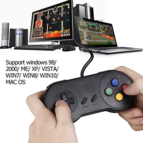 miadore 2x Nueva Retro USB para Súper SNES controlador Mando de juegos Controller para PC / Mac