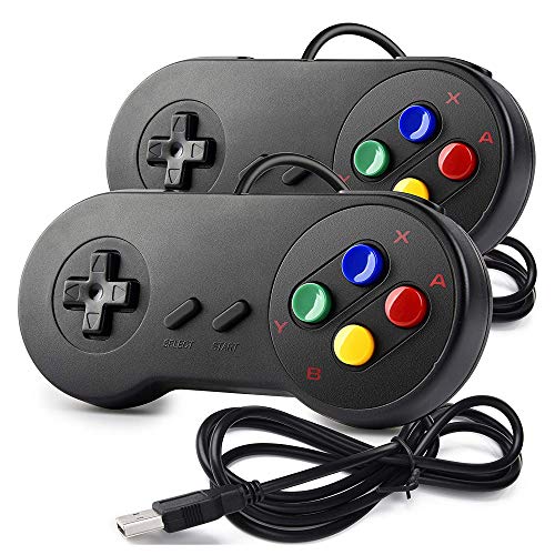 miadore 2x Nueva Retro USB para Súper SNES controlador Mando de juegos Controller para PC / Mac