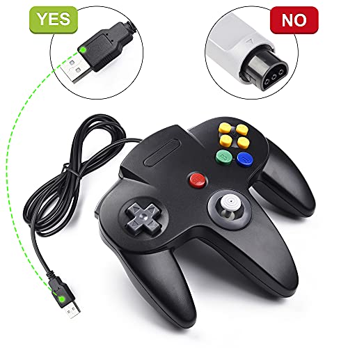 miadore - Mando retro para N64 N64 Classic USB Controlador Gamepad Joystick, Controlador de Juego para N64 System Raspberry Pi/Windows/Mac/Linux, color negro