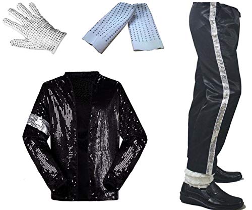 Michael Jackson Cosplay Kid Disfraz de Cosplay para Adultos 4pcs MJ Billie Jeans Jacket + Pant + Socks + Guante (W: 70-78kg H:175-185cm)