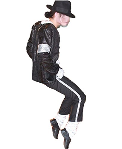 Michael Jackson Cosplay Kid Disfraz de Cosplay para Adultos 4pcs MJ Billie Jeans Jacket + Pant + Socks + Guante (W: 70-78kg H:175-185cm)