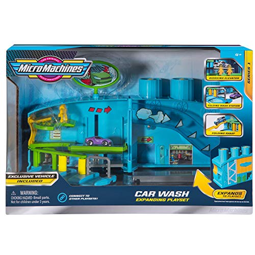 Micro Machines Core Playset, estación de Lavado de Autos - Ampliable y conectable a Otros Juegos MM, Incluye un vehículo Exclusivo - Colecciónalos Todos