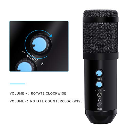 Micrófono de Condensador USB Kit Grabación Patrón Polar Cardioide con Soporte de Brazo para Grabar Música Video Podcast Transmisión en Vivo Juegos Chat Karaoke