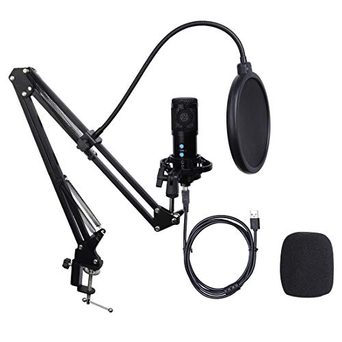 Micrófono de Condensador USB Kit Grabación Patrón Polar Cardioide con Soporte de Brazo para Grabar Música Video Podcast Transmisión en Vivo Juegos Chat Karaoke