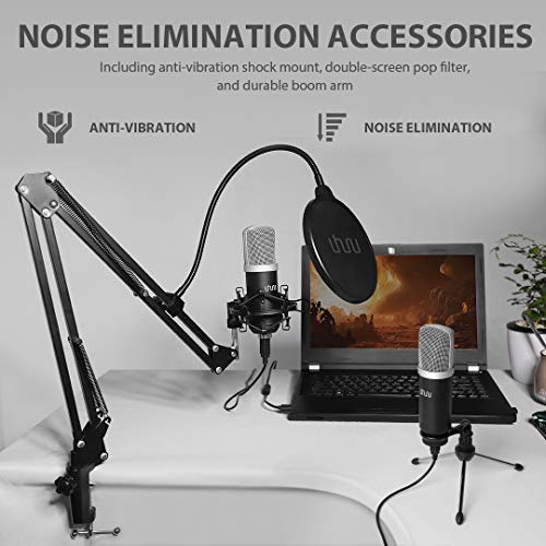 Micrófono de Condensador USB, Micrófono de PC Cardioide UHURU 192kHz/24bit con Chip de Sonido Profesional, Soporte, Montaje de Choque, Filtro Pop, para Gaming,Grabación,Streaming,Skype,YouTube