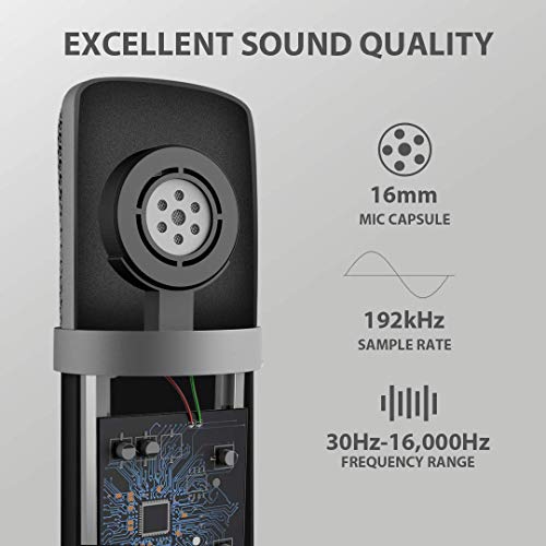 Micrófono de Condensador USB, Micrófono de PC Cardioide UHURU 192kHz/24bit con Chip de Sonido Profesional, Soporte, Montaje de Choque, Filtro Pop, para Gaming,Grabación,Streaming,Skype,YouTube
