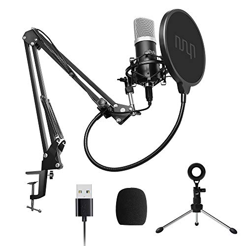 Micrófono de Condensador USB, Micrófono de PC Cardioide UHURU 192kHz/24bit con Chip de Sonido Profesional, Soporte, Montaje de Choque, Filtro Pop, para Gaming,Grabación,Streaming,Skype,YouTube
