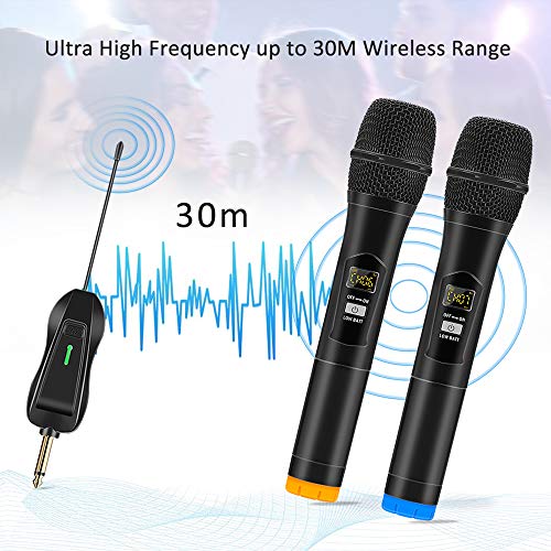 Micrófono Inalámbrico, ARCHEER Karaoke 2 Microfonos Profesional UHF Sistema de Dinámico de Metal Dual con Receptor Recargable para Cantar, Fiesta, KTV Casero, Reunión, Boda, DJ, Discurso, Iglesia