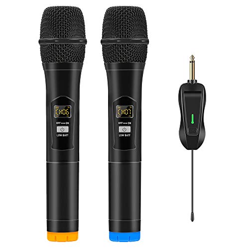 Micrófono Inalámbrico, ARCHEER Karaoke 2 Microfonos Profesional UHF Sistema de Dinámico de Metal Dual con Receptor Recargable para Cantar, Fiesta, KTV Casero, Reunión, Boda, DJ, Discurso, Iglesia