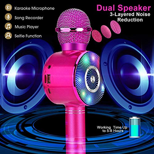 Micrófono Karaoke Bluetooth, FISHOAKY Microfono Inalámbrico Altavoces, Portátil Karaoke para Ni?os Cantar, Función de Eco, Compatible con Android/iOS o Teléfono Inteligente