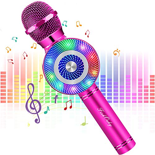 Micrófono Karaoke Bluetooth, FISHOAKY Microfono Inalámbrico Altavoces, Portátil Karaoke para Ni?os Cantar, Función de Eco, Compatible con Android/iOS o Teléfono Inteligente
