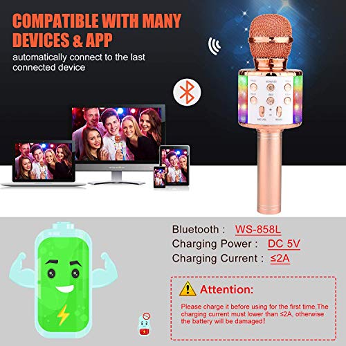 Micrófono Karaoke Bluetooth,Micrófono Inalámbrico Bluetooth Karaoke portatil con Luz LED Micrófono Infantil con Cantar y Grabación,Regalo Niños,Fiesta Microfono Karaoke para PC/Teléfono Inteligente