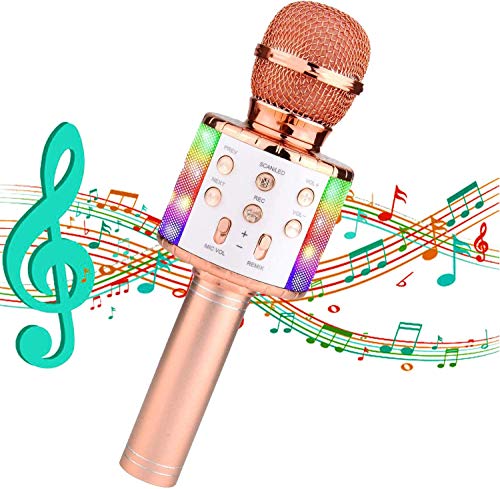 Micrófono Karaoke Bluetooth,Micrófono Inalámbrico Bluetooth Karaoke portatil con Luz LED Micrófono Infantil con Cantar y Grabación,Regalo Niños,Fiesta Microfono Karaoke para PC/Teléfono Inteligente