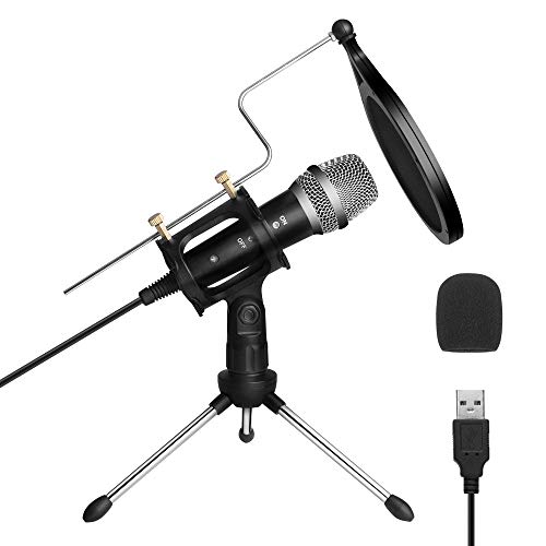 Micrófono PC, ARCHEER Micrófono USB de Condensador para Ordenador Plug & Play con Soporte Trípode & Antipop Filtro Micrófono Condensador de Metal para Grabación Vocal/Skype/Podcasting/Video de Youtube