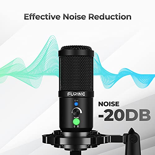 Micrófono PC, FURINE Micrófono USB Condensador para Gaming Streaming, Micrófono Cardioide profesional para cantar, Estúdio, PS4, con Brazo, Soporte, Filtro Pop, Adaptador tipo C