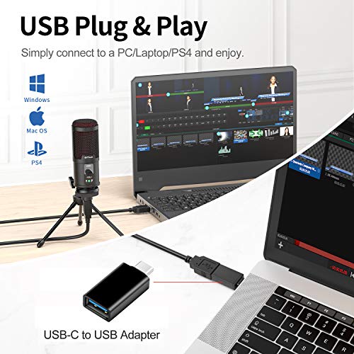 Micrófono USB de Cardioide para Ordenadores PC, OTHA 192 kHz/24 bits Micrófono de Condensador para Estudio de Grabación, Gaming, Podcasts, Voice Overs, Transmisión en Streaming, Discord