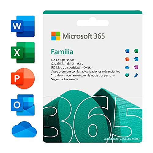 Microsoft 365 Familia | Suscripción anual | Para 6 PCs o Macs, 6 tabletas incluyendo iPad, Android, o Windows, además de 6 teléfonos | Box