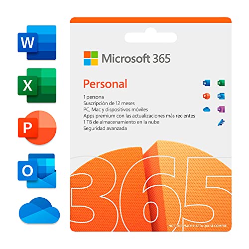 Microsoft 365 Personal | Suscripción anual | Para 1 PC o Mac, 1 tableta incluyendo iPad, Android, o Windows, además de 1 teléfono