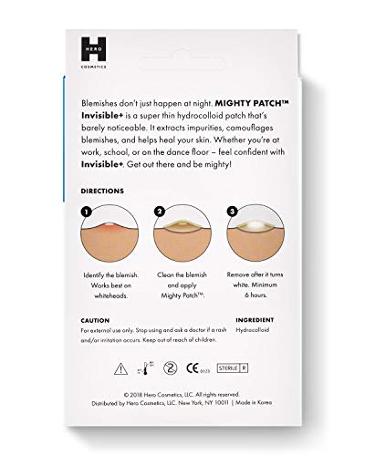 Mighty Patch Parche invisible hidrocoloide para acné con tratamiento de manchas ultra fino (39 unidades) para cara y día, vegano, libre de crueldad