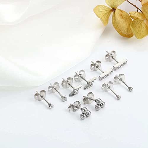 MILACOLATO Juego de 12 pares de Pendientes Set Mujer Pendientes de Cadena Colgantes Dorados y Plateados, Mini Bola con Tachuelas de Circonitas Cúbicas, Pendientes de Aro Huggie para Mujer y Hombre