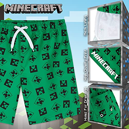 Minecraft Bañador Niño, Bañadores niño, Bañador Chico para Piscina o Playa, Regalos Niños y Adolescentes 4-14 Años (Verde, 13-14 años)