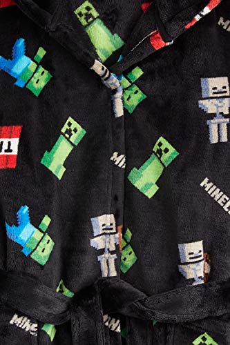 Minecraft Bata para Niños con Diseño Creeper, Batas de Estar por Casa de Forro Polar Suave con Capucha, Ropa de Dormir para Niño, Regalos Originales para Gamers Niños (7-8 años, Negro)