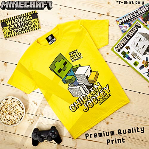 Minecraft Camiseta Niño, Ropa Niño Algodón 100%, Camisetas de Manga Corta con Diseño Chicken Jockey, Merchandising Oficial, Regalos para Niños y Adolescentes (9-10 años)