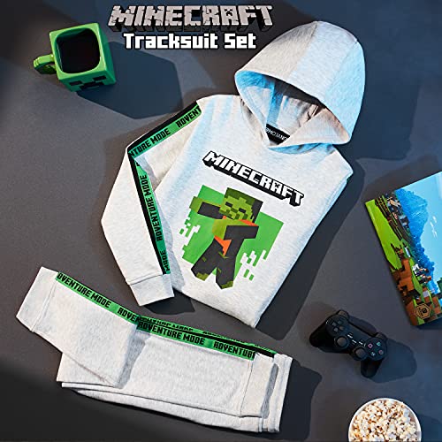 Minecraft Chandal Niño, Conjunto de 2 Piezas Sudadera con Capucha y Pantalon Chandal, Regalos Para Niños y Adolescentes 5-14 Años (13-14 Años, Gris)