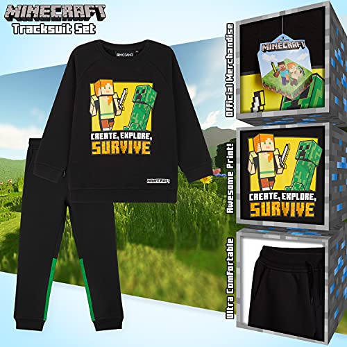 Minecraft Chandal Niño, Conjunto de 2 Piezas Sudadera con Capucha y Pantalon Chandal, Regalos Para Niños y Adolescentes 5-14 Años (9-10 Años, Negro)