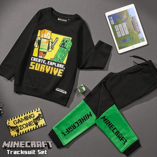 Minecraft Chandal Niño, Conjunto de 2 Piezas Sudadera con Capucha y Pantalon Chandal, Regalos Para Niños y Adolescentes 5-14 Años (9-10 Años, Negro)