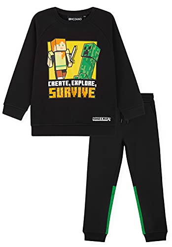 Minecraft Chandal Niño, Conjunto de 2 Piezas Sudadera con Capucha y Pantalon Chandal, Regalos Para Niños y Adolescentes 5-14 Años (9-10 Años, Negro)