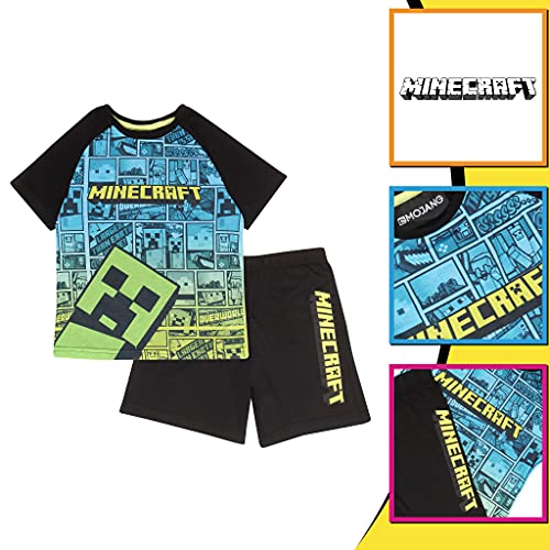 Minecraft Creeper Boys Boy Boy Breve Multicolored Piciamas Set 9-10 años | PS4 PS5 Xbox Gamer Gifts, School Boys PJs, Childrens Clothes, Kids Birthday Gift Idea