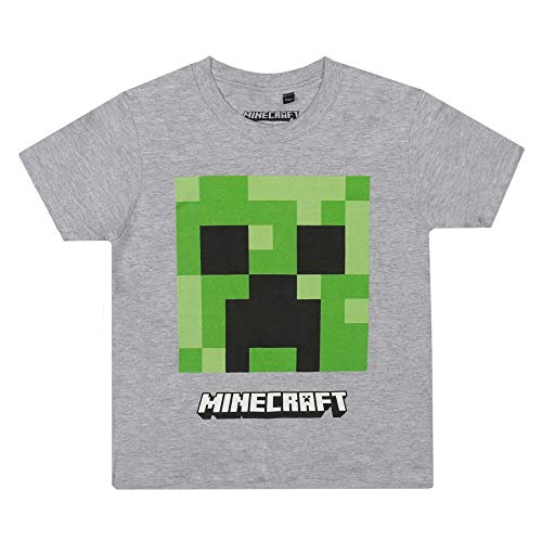 Minecraft Creeper Face Camiseta, Sports Grey, 9-10 Years para Niños