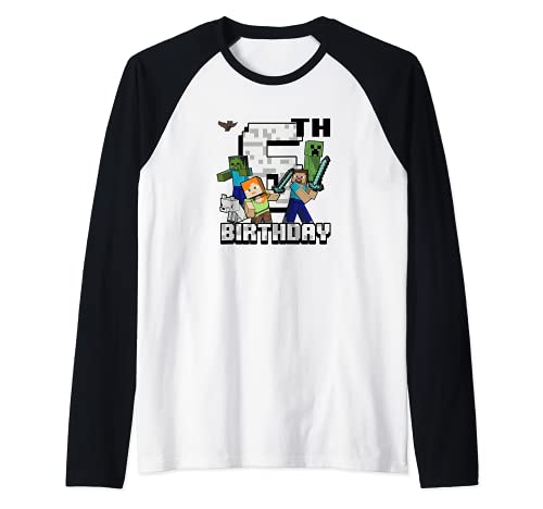 Minecraft Group Shot Happy 6th Birthday Camiseta Manga Raglan